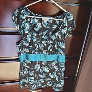 Ann Taylor Blue and Black Floral Blouse